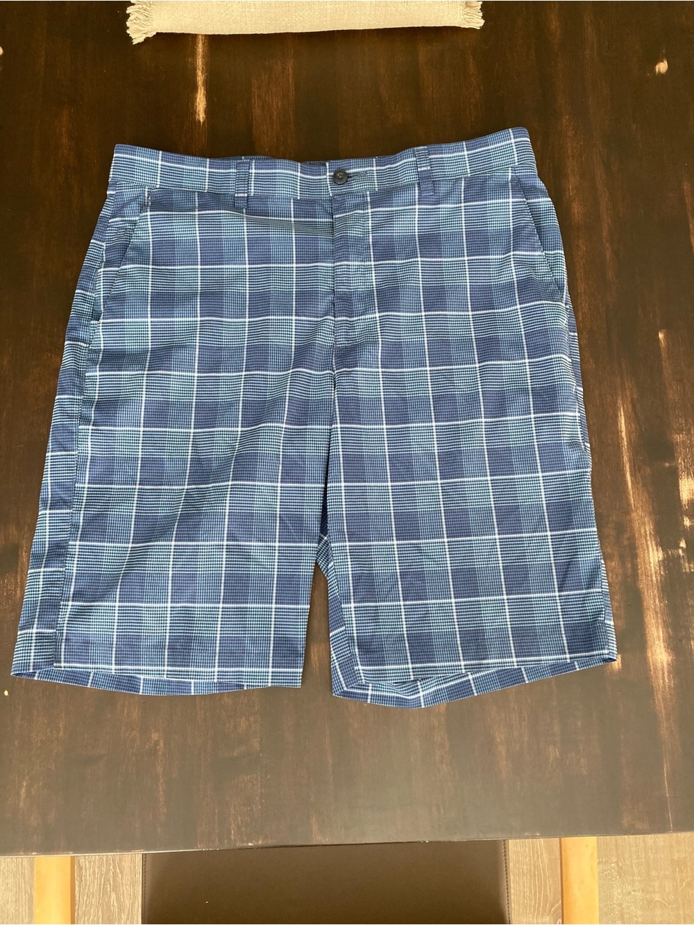 PGA Tour Blue Plaid Flat-Front Golf Shorts